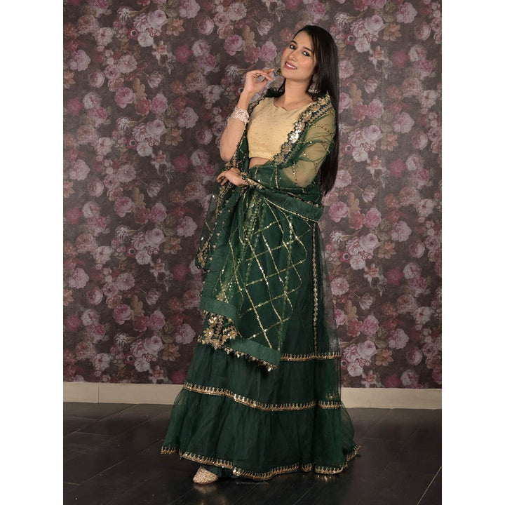 Odette Dark Green Embroidered Semi-Stitched Lehenga with Dupatta and Unstitched Blouse (Set of 3)