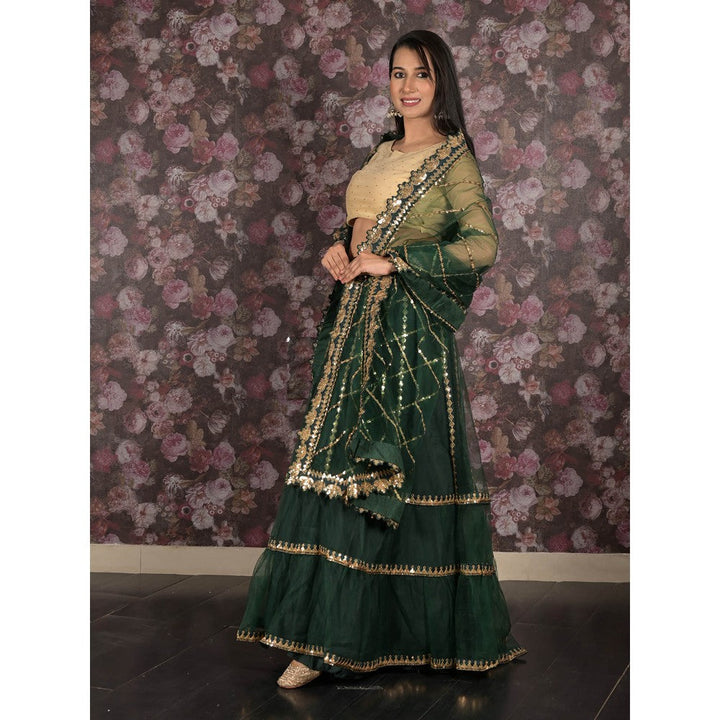 Odette Dark Green Embroidered Semi-Stitched Lehenga with Dupatta and Unstitched Blouse (Set of 3)