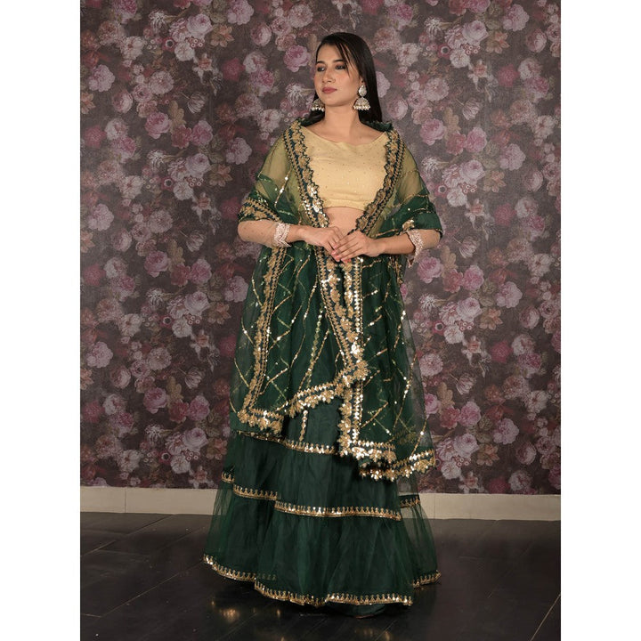 Odette Dark Green Embroidered Semi-Stitched Lehenga with Dupatta and Unstitched Blouse (Set of 3)