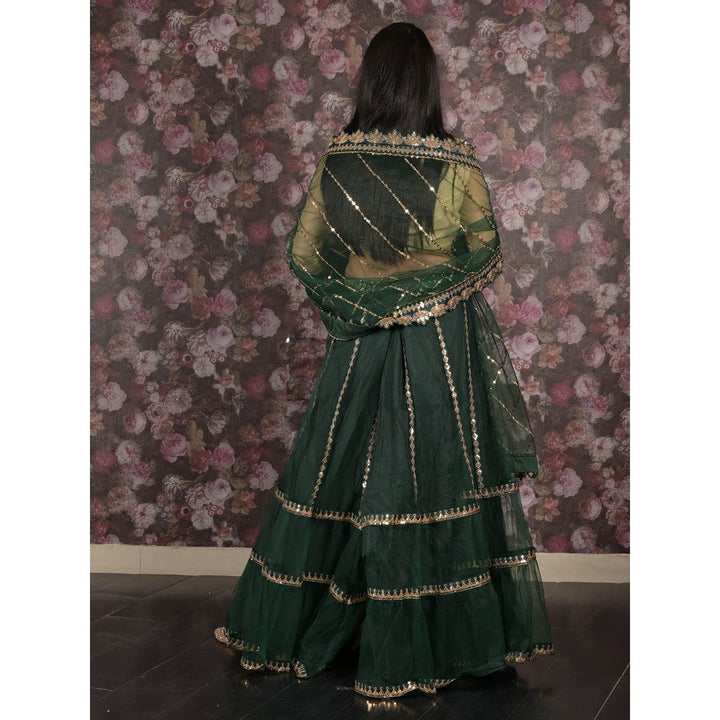 Odette Dark Green Embroidered Semi-Stitched Lehenga with Dupatta and Unstitched Blouse (Set of 3)