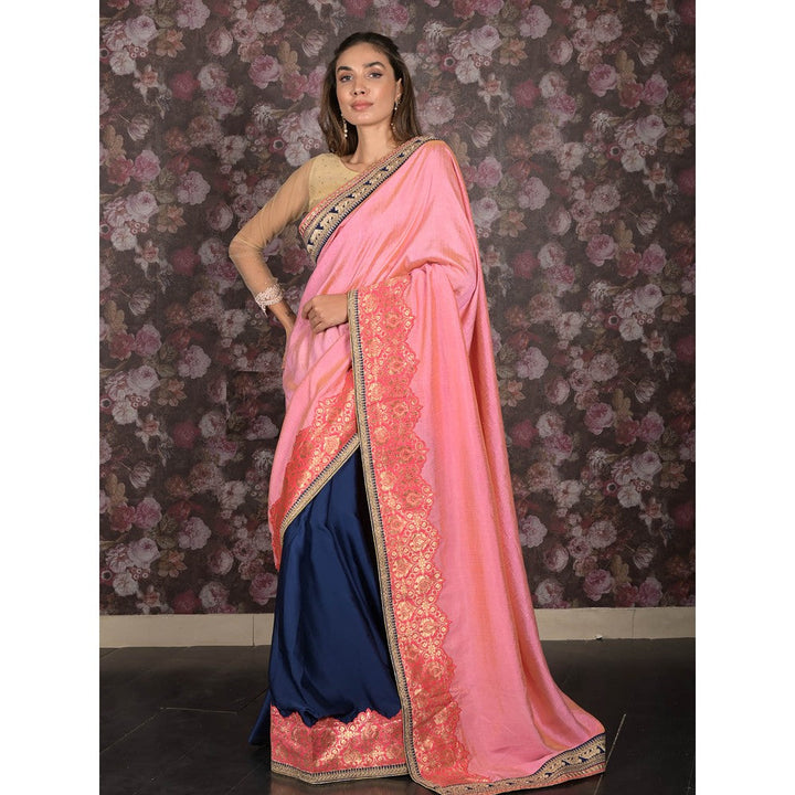 Odette Pink Embroidered Gold Shaded Silk Blend Saree with Unstitched Blouse