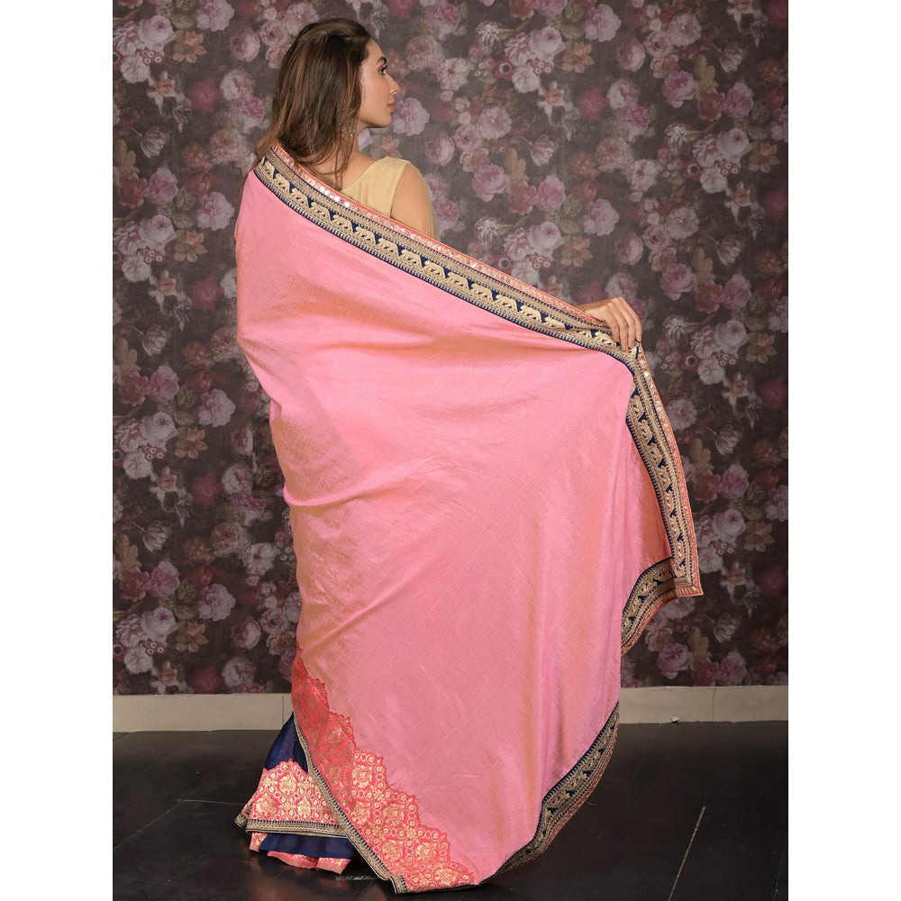 Odette Pink Embroidered Gold Shaded Silk Blend Saree with Unstitched Blouse