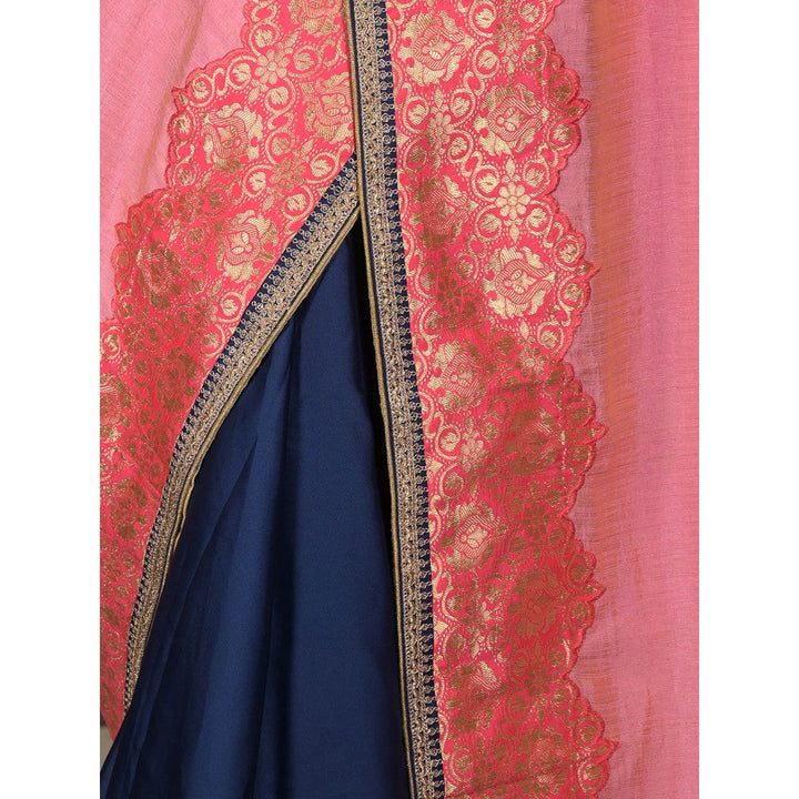 Odette Pink Embroidered Gold Shaded Silk Blend Saree with Unstitched Blouse