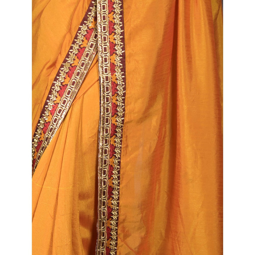 Odette Mustard Embroidered Crepe Saree without Blouse