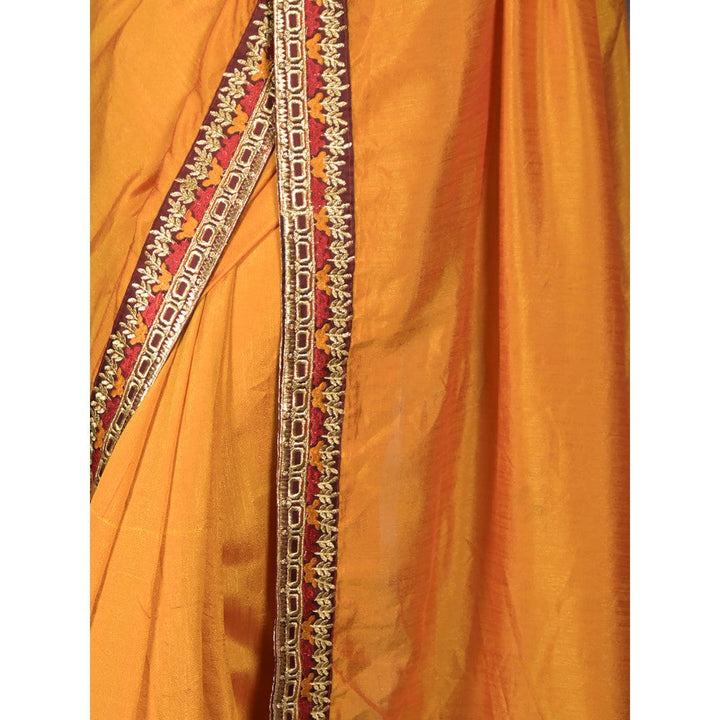 Odette Mustard Embroidered Crepe Saree without Blouse