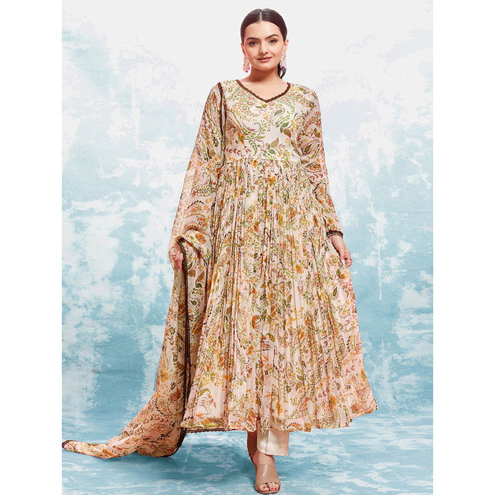 Odette Multi-Colour Georgette Printed Stitched Anarkali Kurta With Pant & Dupatta (Set of 3)