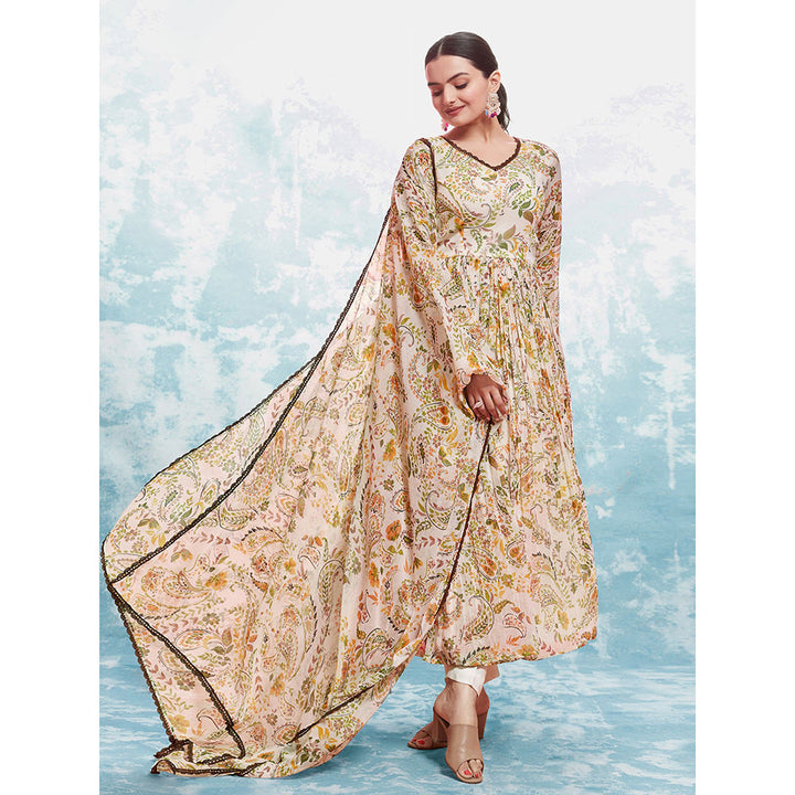 Odette Multi-Colour Georgette Printed Stitched Anarkali Kurta With Pant & Dupatta (Set of 3)