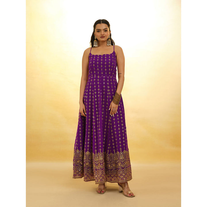 Odette Purple Georgette Embroidered Stitched Anarkali Kurta With Pant & Dupatta (Set of 3)