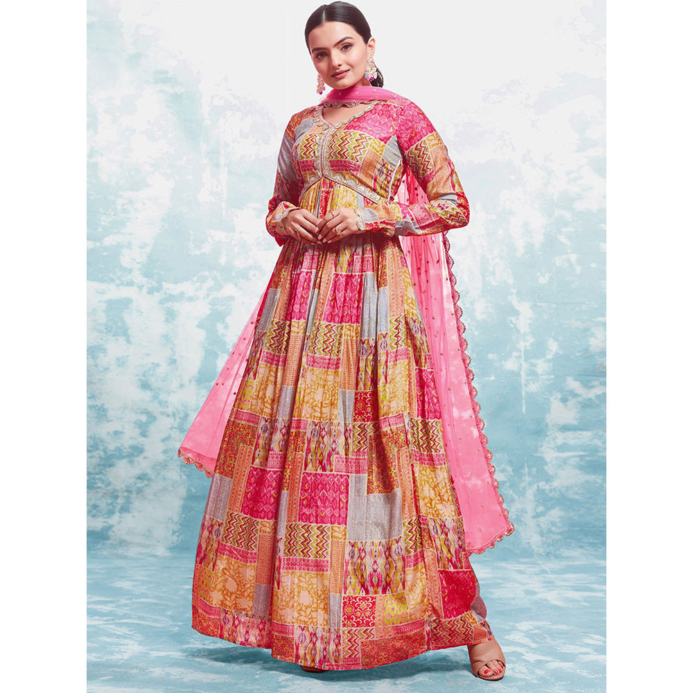 Odette Multi-Colour Georgette Printed Anarkali Kurta With Dupatta (Set of 2)