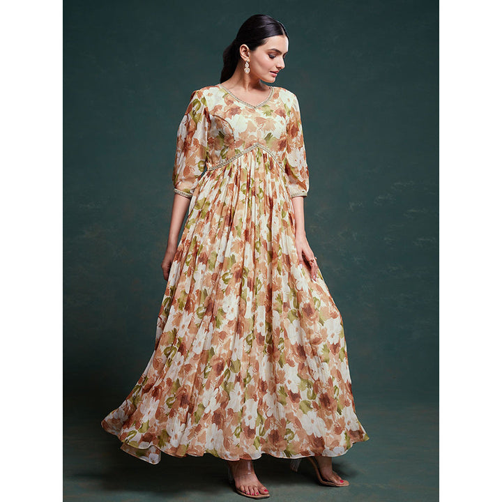 Odette Multi-Colour Georgette Floral Anarkali Kurta