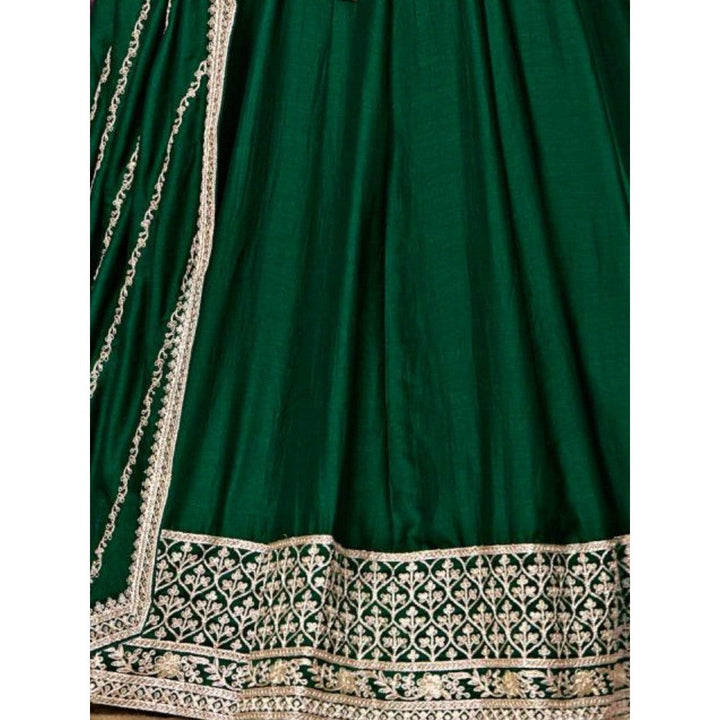 Odette Green Embroidered Art Silk Unstitched Gown with Dupatta for Women (Set of 2)