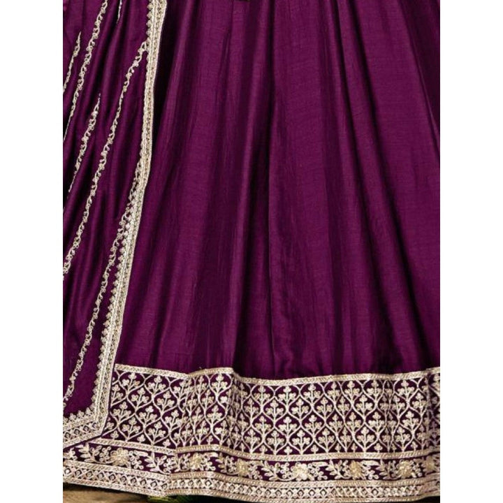 Odette Purple Embroidered Art Silk Unstitched Gown with Dupatta for Women (Set of 2)