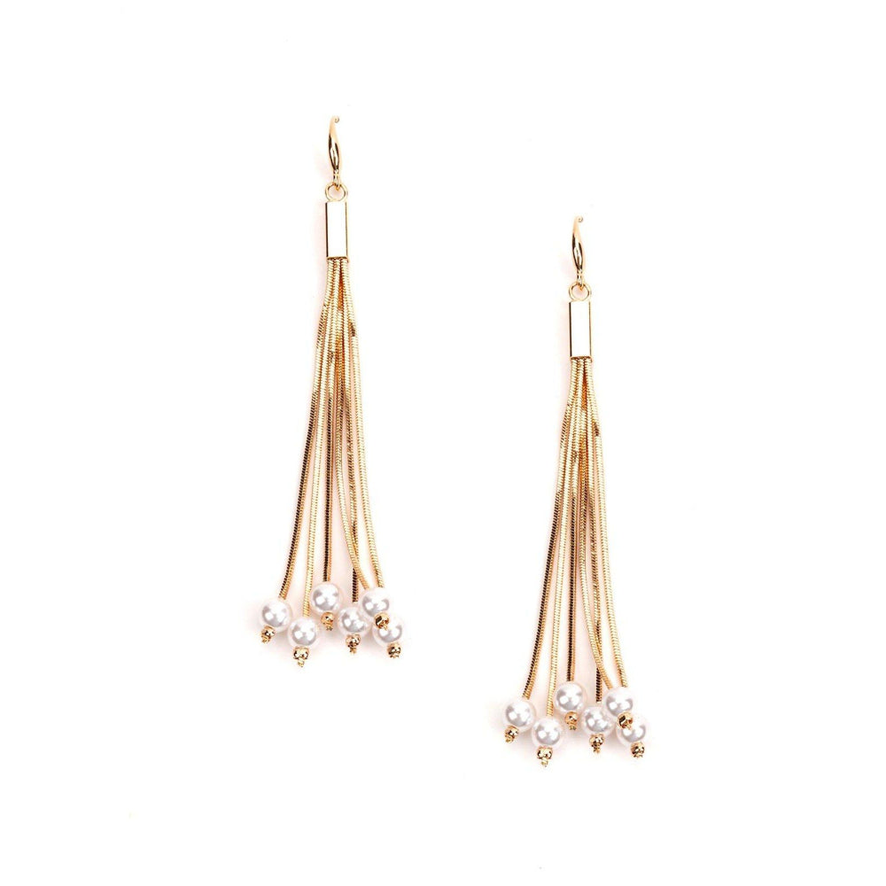 Odette Women White Golden Metal Earrings