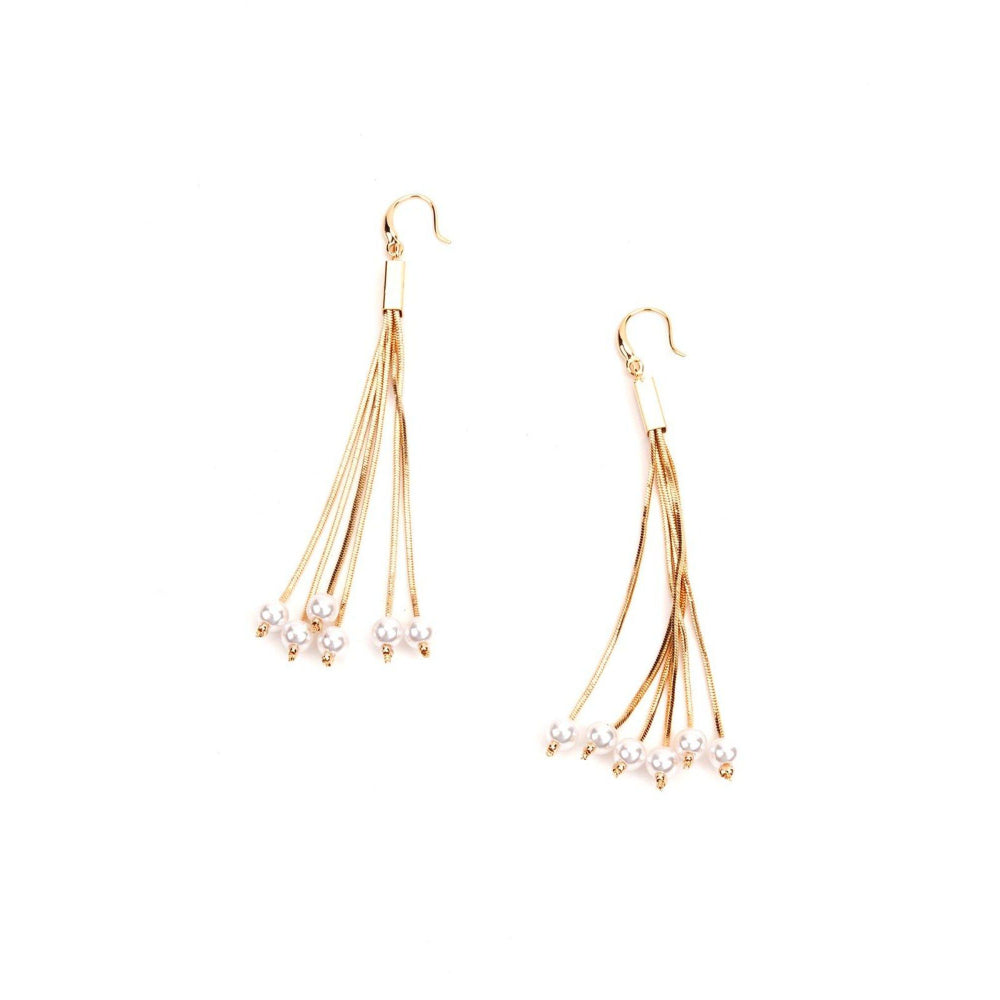 Odette Women White Golden Metal Earrings