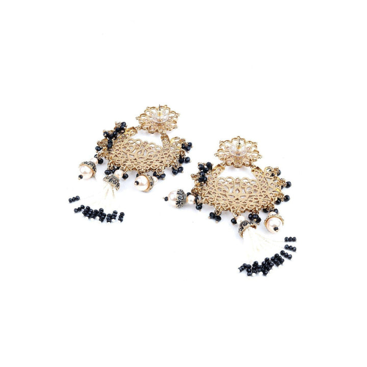 Odette Women Gold And Black Rhinestone Dangle Earrings