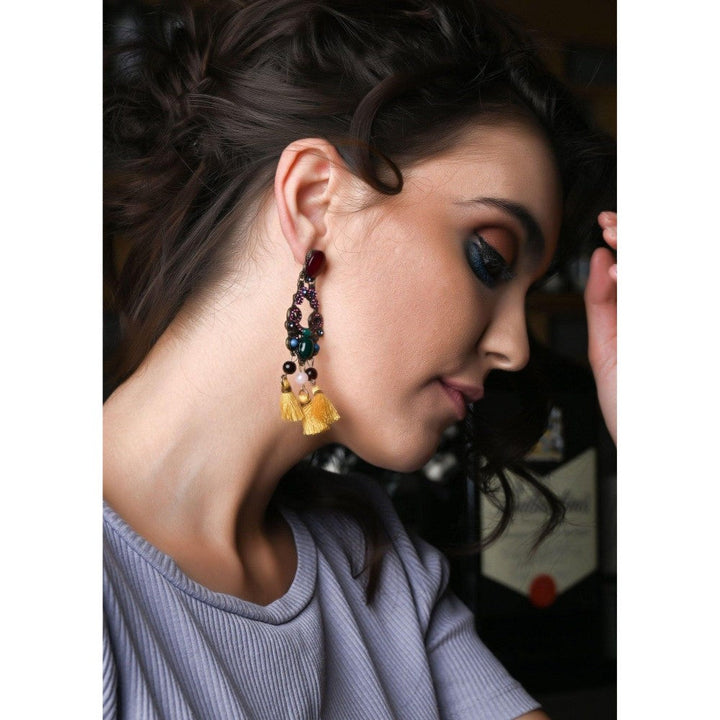 Odette Women Multicolor Drop Earring With Yellow Tassel Hangings