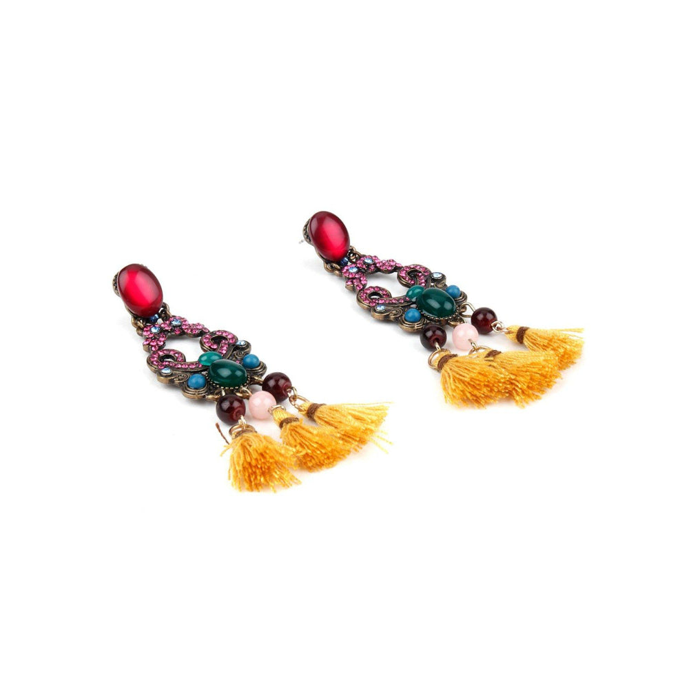 Odette Women Multicolor Drop Earring With Yellow Tassel Hangings