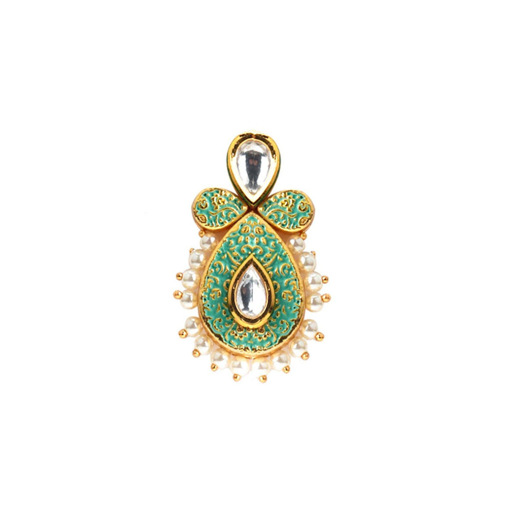 Odette Women Tinted Soothing Green Kundan-Pearl Ethnic Earrings