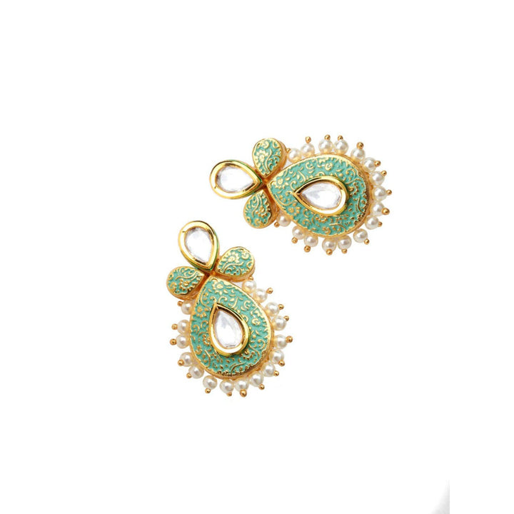 Odette Women Tinted Soothing Green Kundan-Pearl Ethnic Earrings