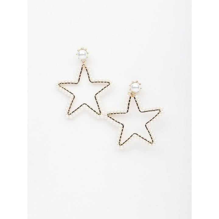 Odette Women White Gold Tone Star Shape Lovable Dangle Earrings