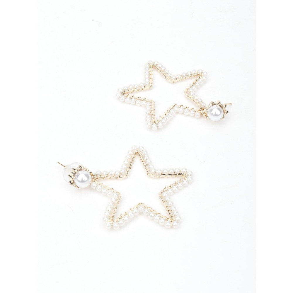 Odette Women White Gold Tone Star Shape Lovable Dangle Earrings