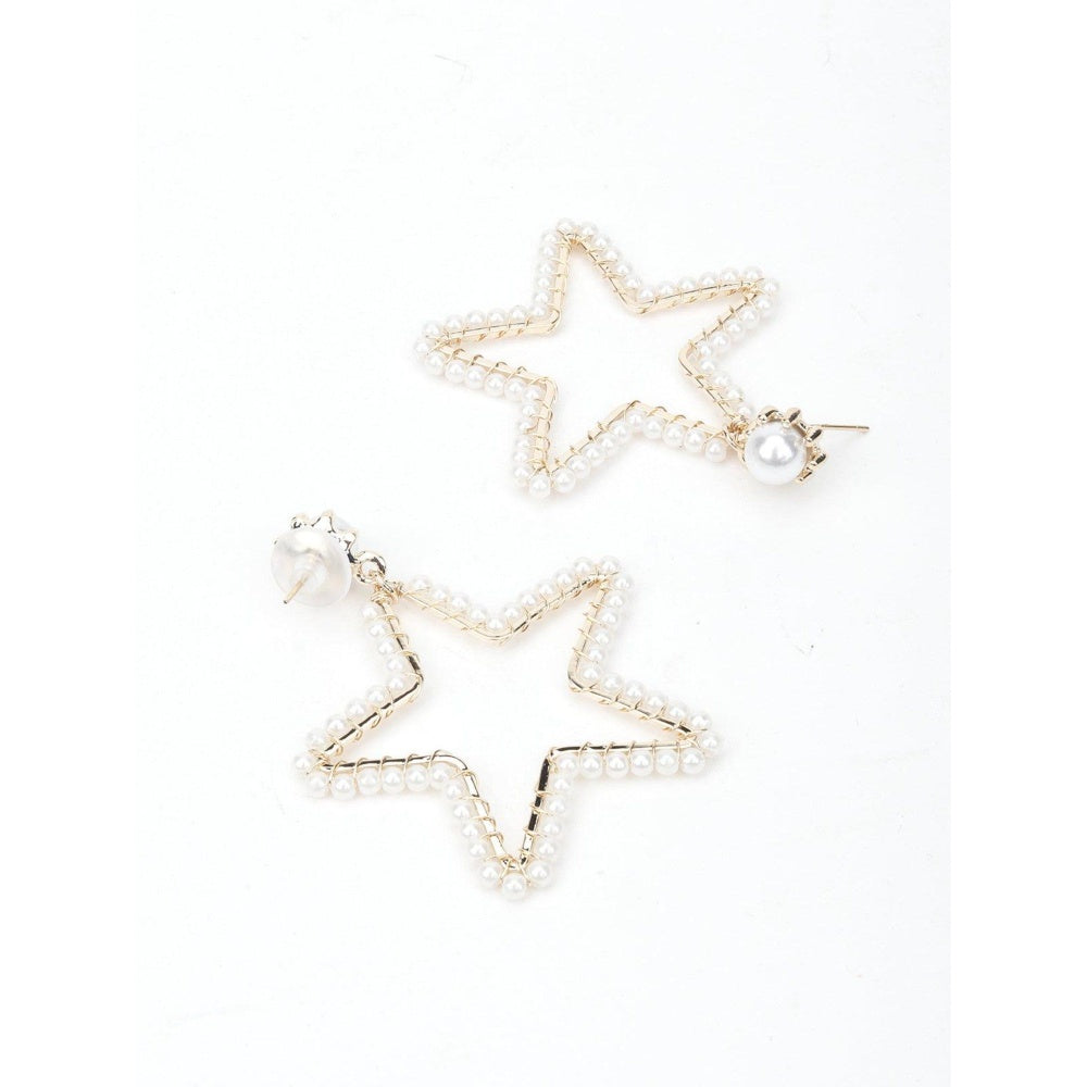 Odette Women White Gold Tone Star Shape Lovable Dangle Earrings