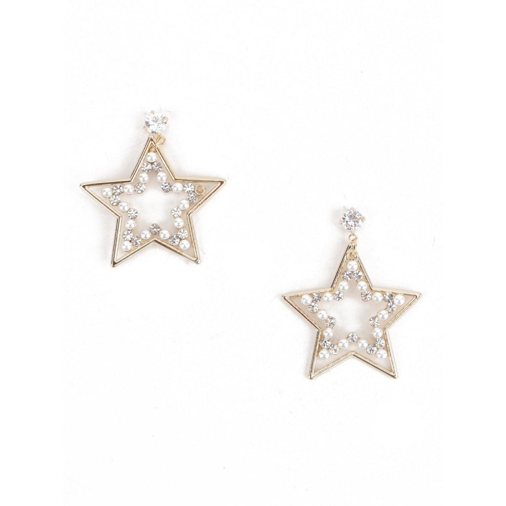 Odette Women Gold Tone Silver Star Shape Dangle Earrings