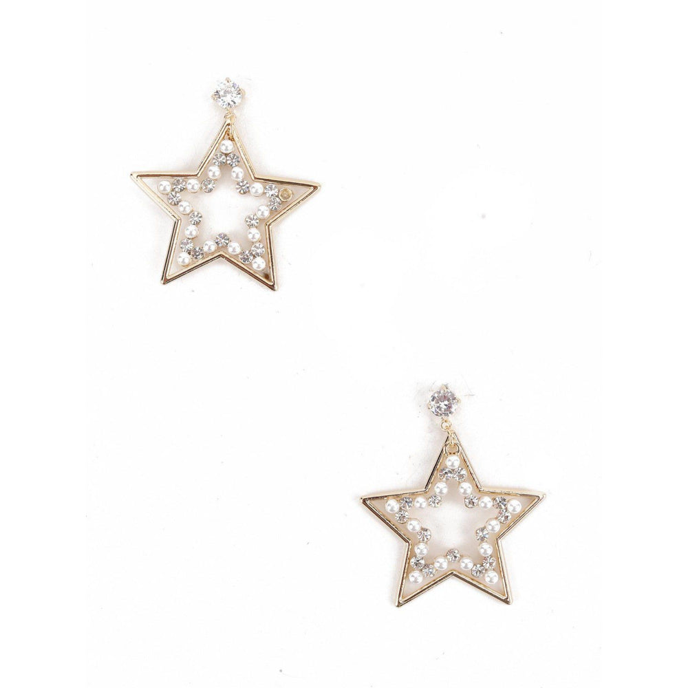 Odette Women Gold Tone Silver Star Shape Dangle Earrings