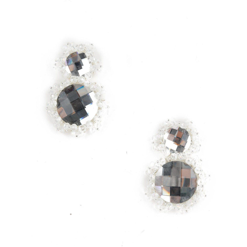 Odette Women Round Mirror-Like White Stone Dangle Earrings