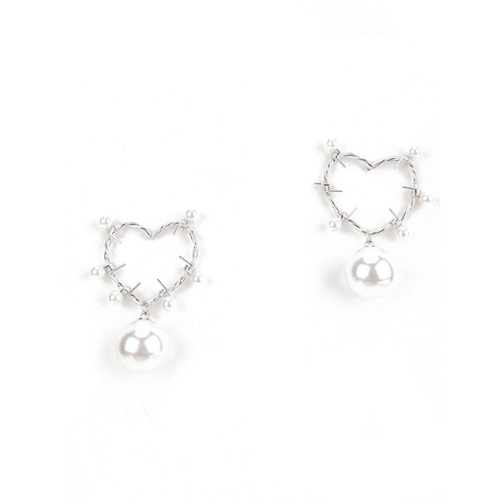 Odette Women Silver Tone Heart Shape Dangle Earrings