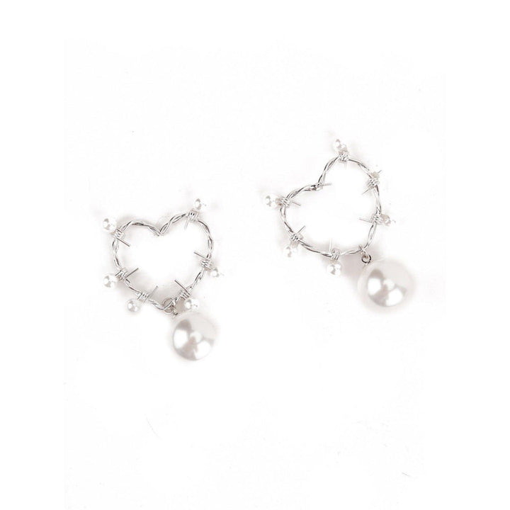 Odette Women Silver Tone Heart Shape Dangle Earrings