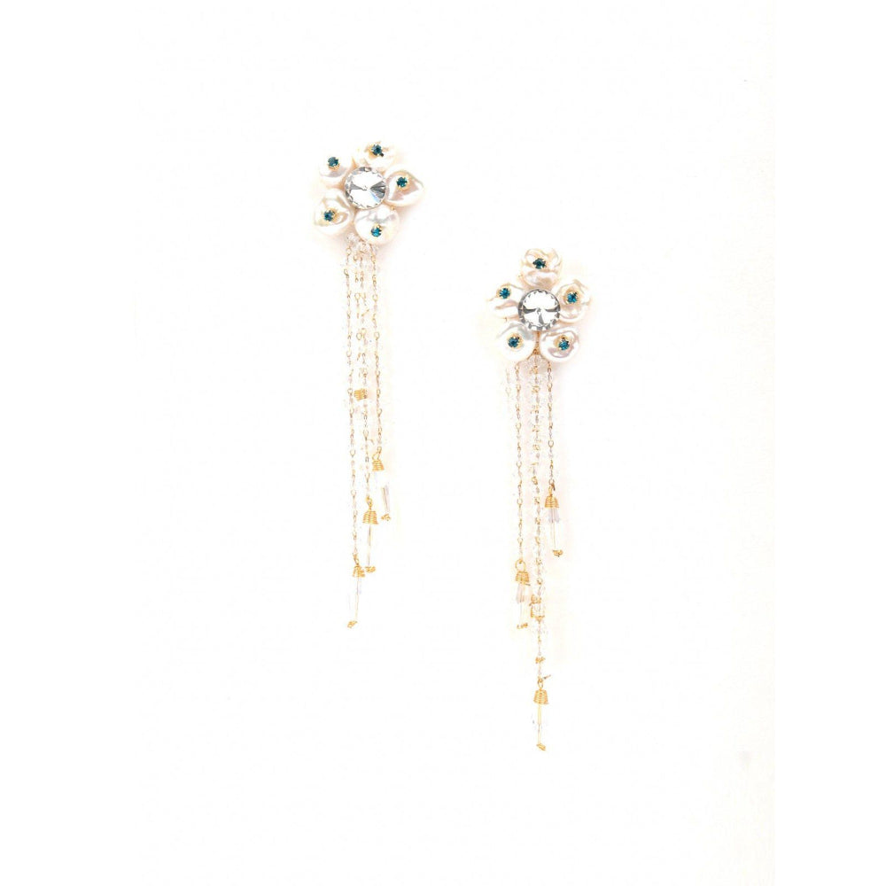 Odette Women White Floral Beautiful Tassel Earrings