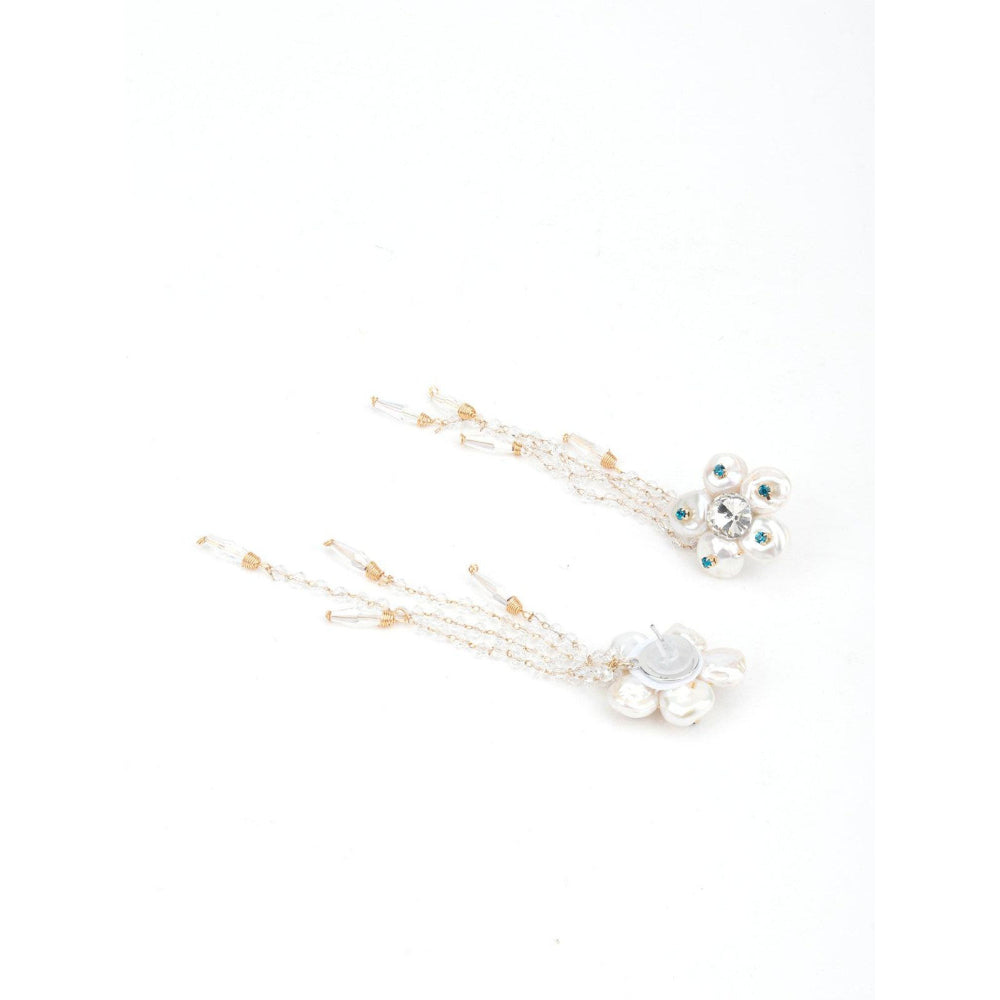 Odette Women White Floral Beautiful Tassel Earrings