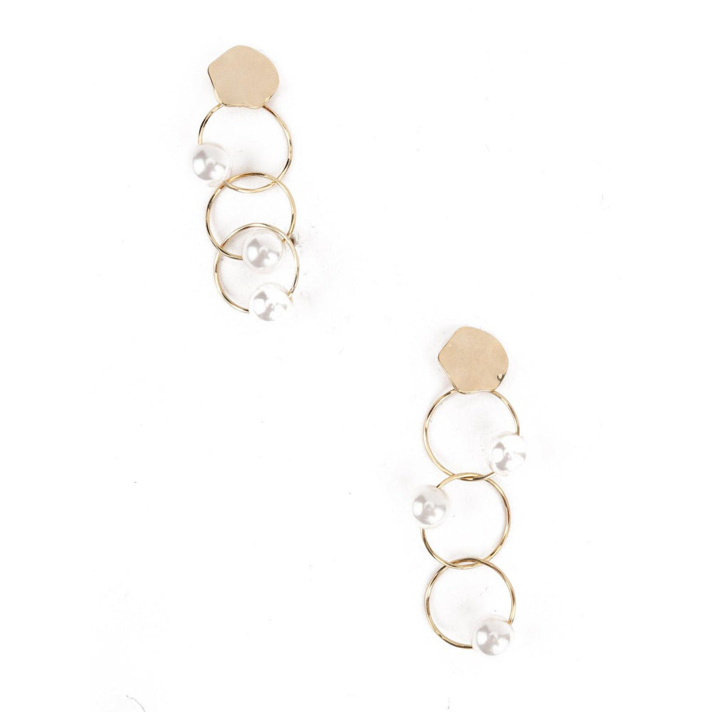 Odette Women White Pearl Gold Tone Ring Long Dangle Earrings