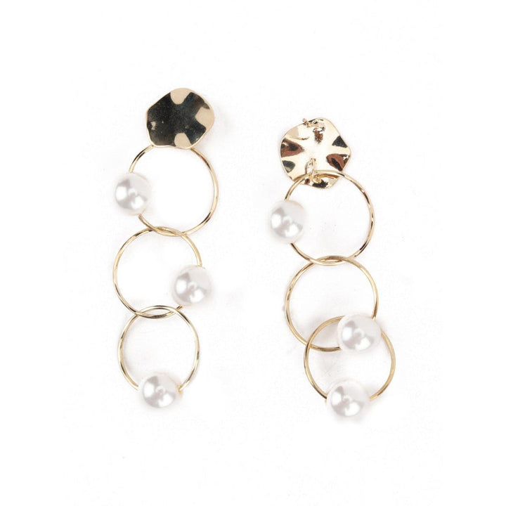 Odette Women White Pearl Gold Tone Ring Long Dangle Earrings