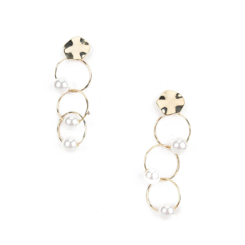 Odette Women White Pearl Gold Tone Ring Long Dangle Earrings