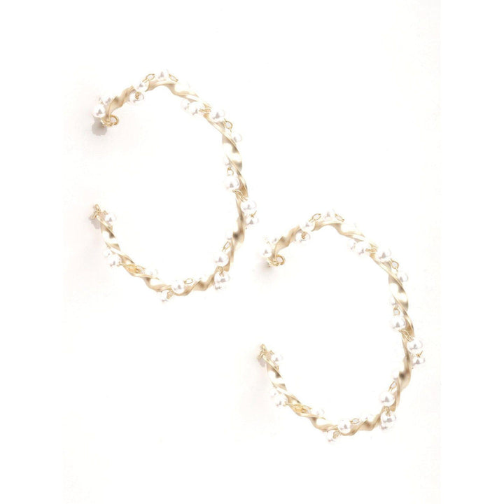 Odette Women Wavy Gold Tone White Pearl Hoops