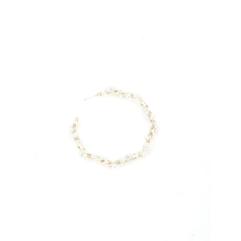 Odette Women Wavy Gold Tone White Pearl Hoops