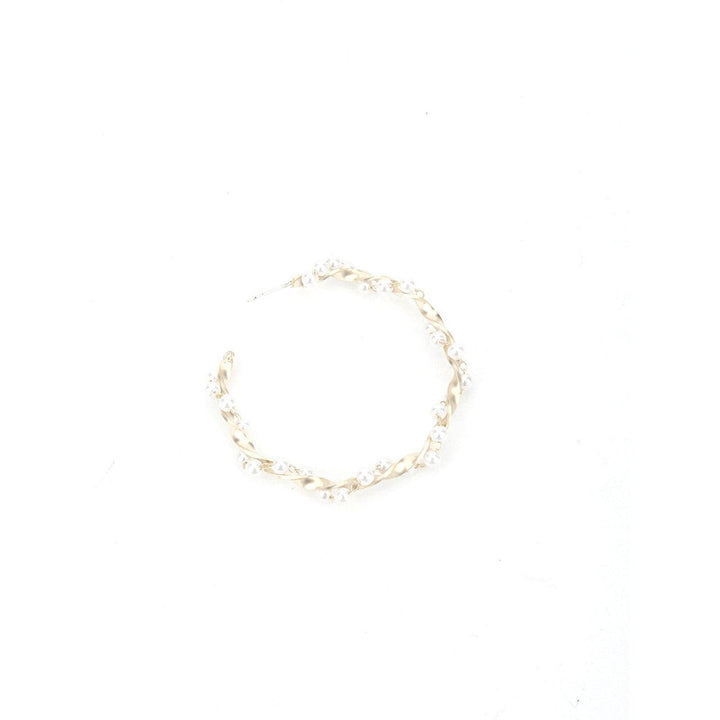 Odette Women Wavy Gold Tone White Pearl Hoops