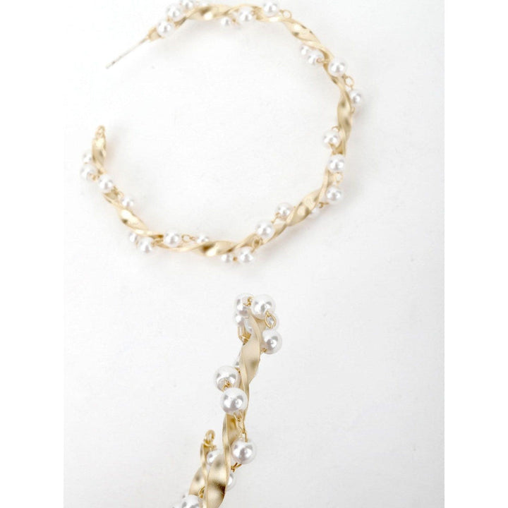 Odette Women Wavy Gold Tone White Pearl Hoops