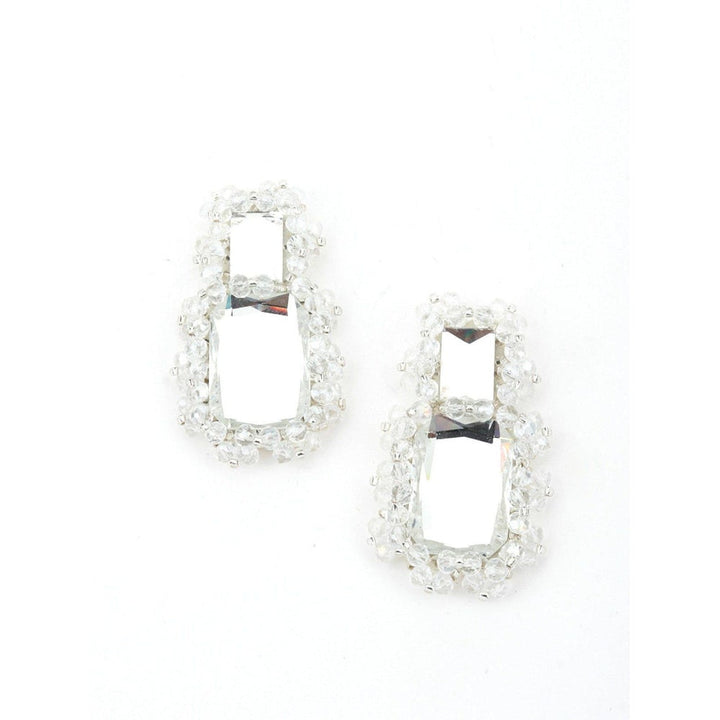 Odette Women Rectangular White Mirror Dangle Earrings