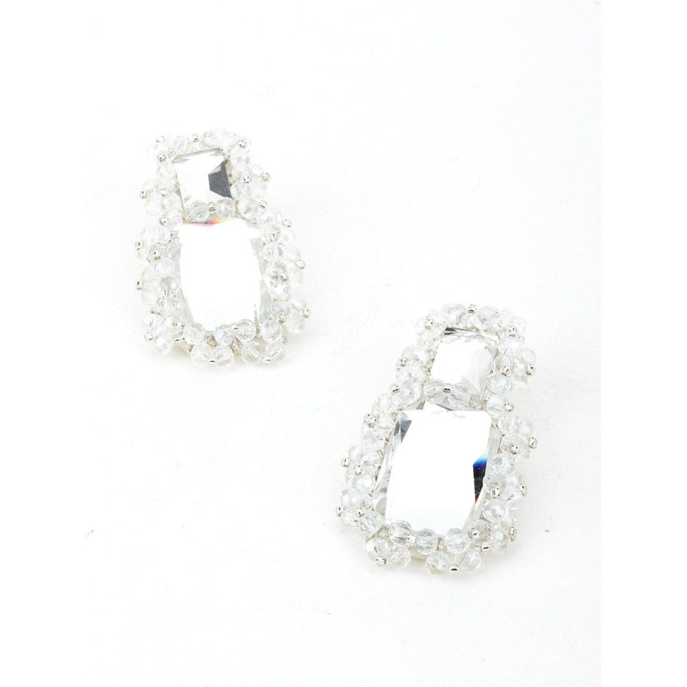 Odette Women Rectangular White Mirror Dangle Earrings