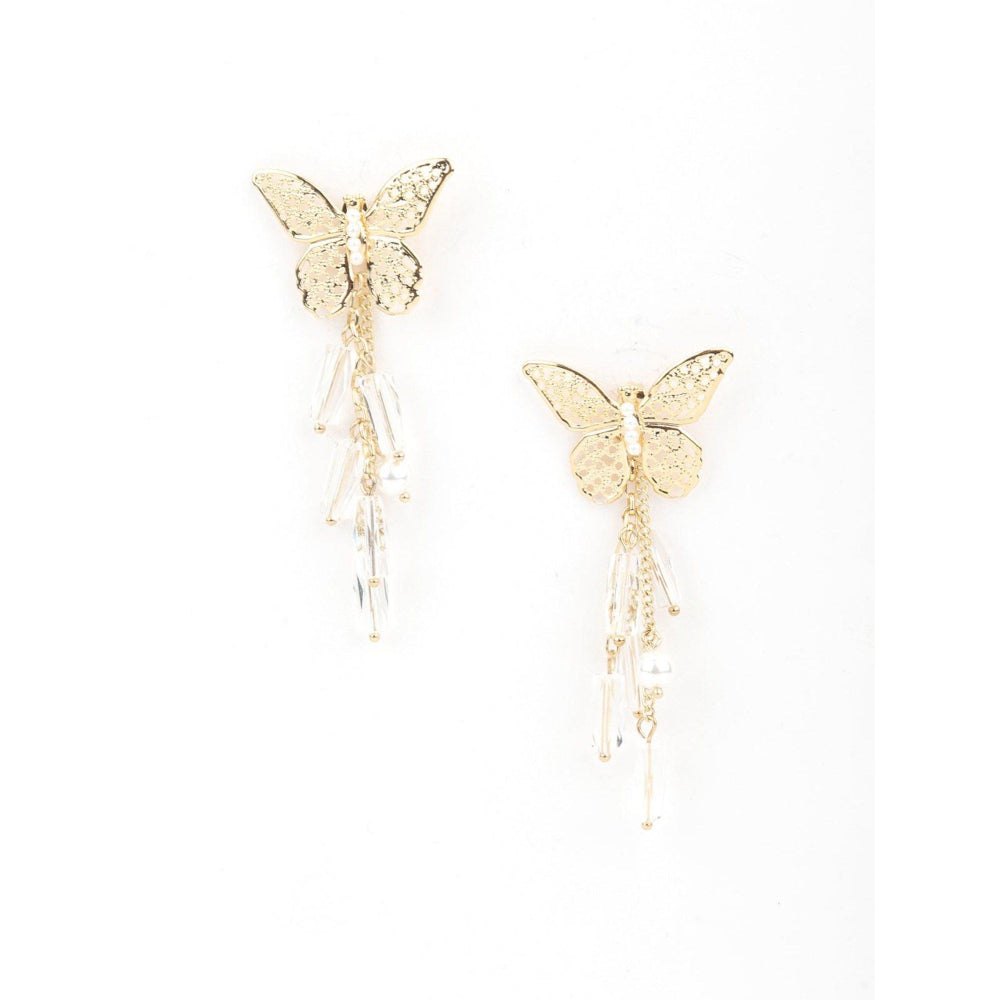 Odette Women Gold Tone Pretty Butterfly Shape Tassel Earrings