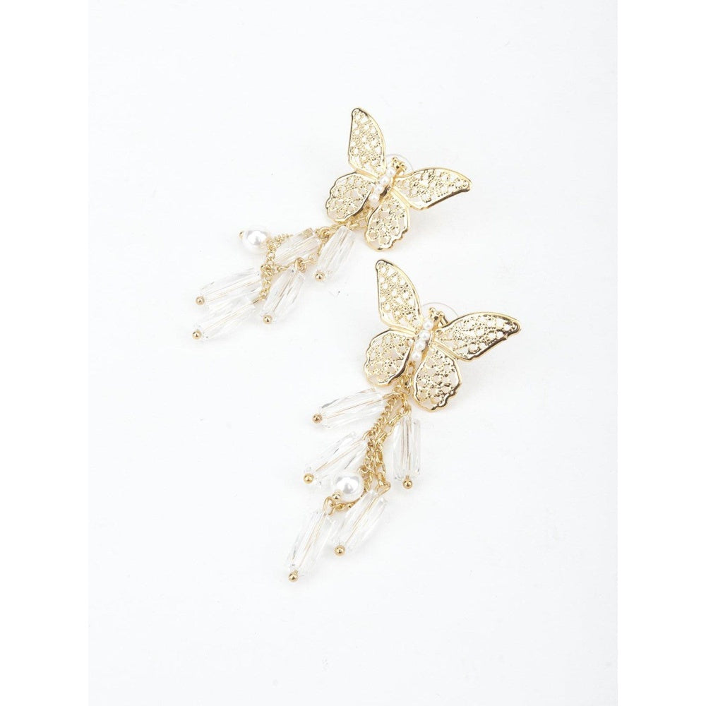 Odette Women Gold Tone Pretty Butterfly Shape Tassel Earrings