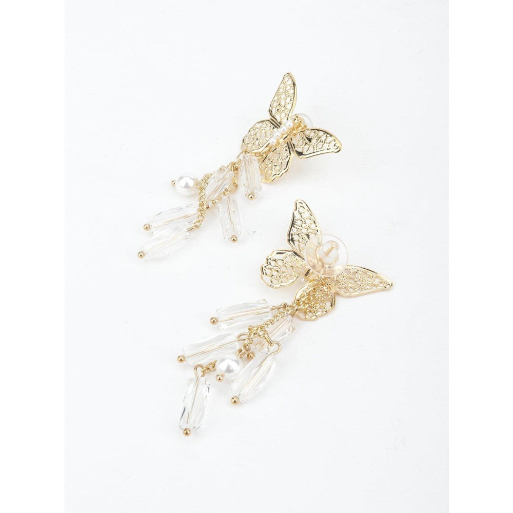 Odette Women Gold Tone Pretty Butterfly Shape Tassel Earrings