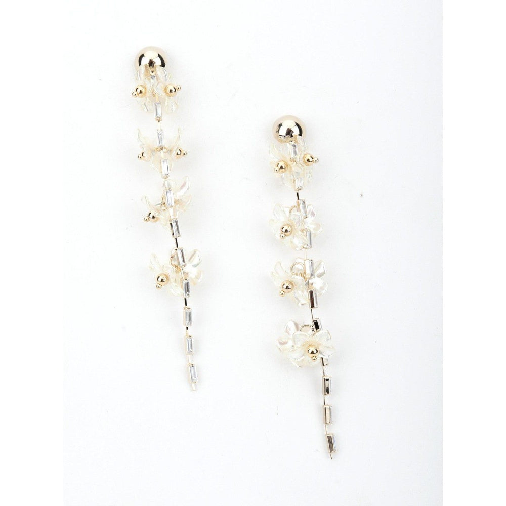 Odette Women White Floral Tassel Earrings