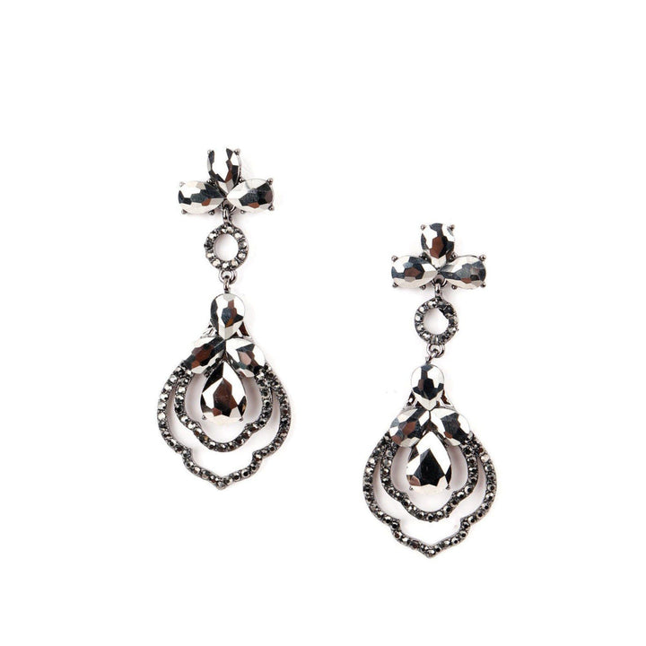 Odette Women Black Metal Shiny Black Diamante Rhine Stone Dangle Earrings