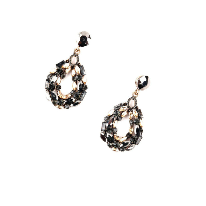 Odette Women Drop Shape Black Diamante Rhine Stone Dangle Earrings