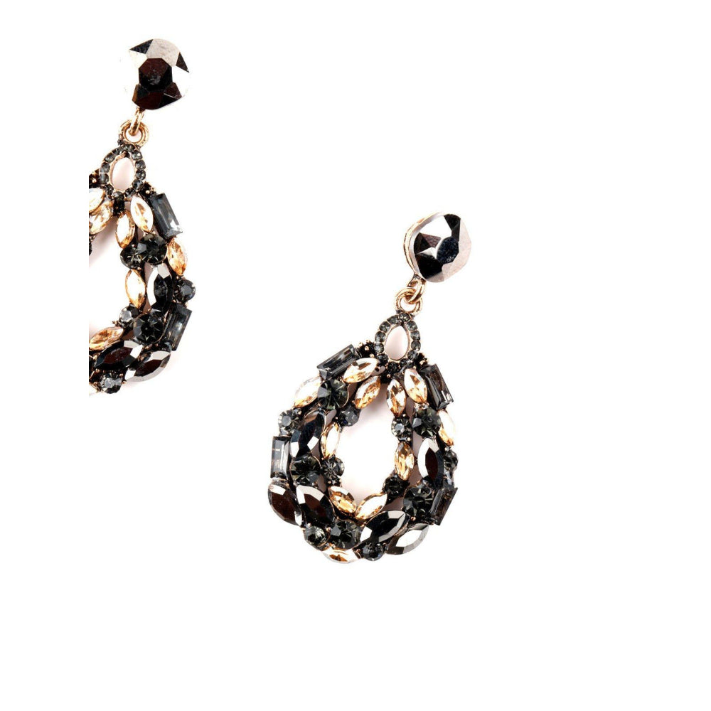 Odette Women Drop Shape Black Diamante Rhine Stone Dangle Earrings