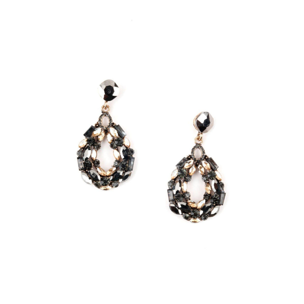 Odette Women Drop Shape Black Diamante Rhine Stone Dangle Earrings